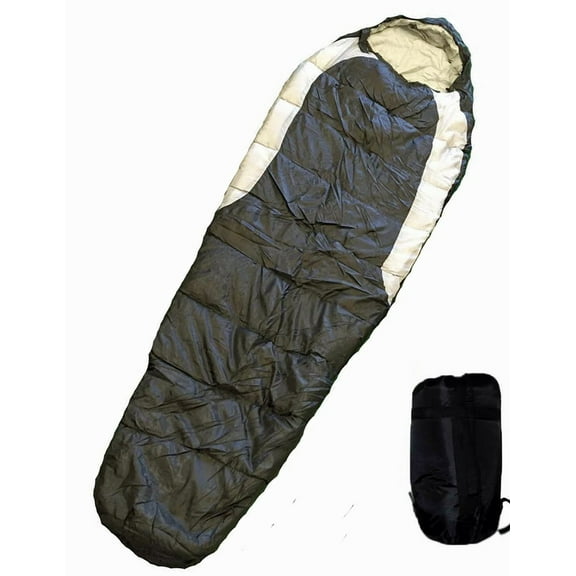 Adult Mummy Type Camping Sleeping Bag with Carrying Case (Black)