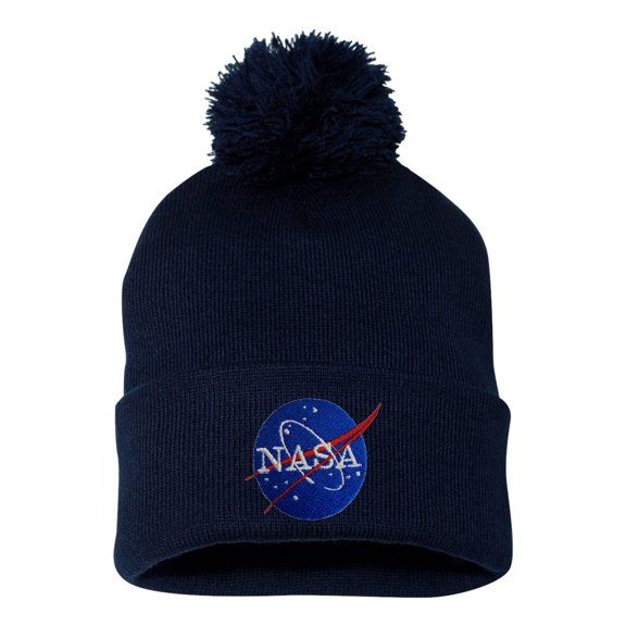Adult NASA Insignia Logo Embroidered Knit Beanie Pom Cap