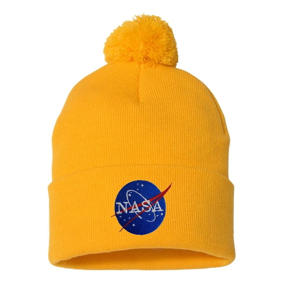 Adult NASA Insignia Logo Embroidered Knit Beanie Pom Cap