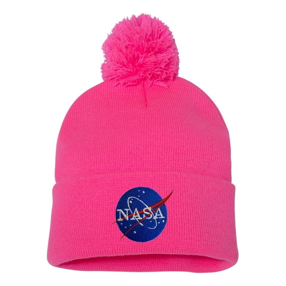 Adult NASA Insignia Logo Embroidered Knit Beanie Pom Cap