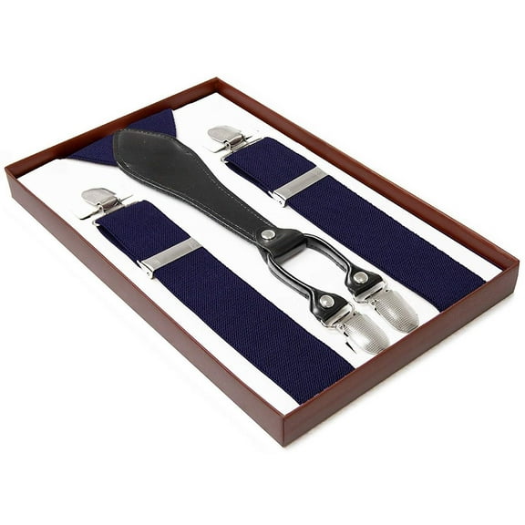 Adult Navy BOXED Suspenders 1.5 Inches Wide Suspender Adjustable Strong Durable Any Occasion