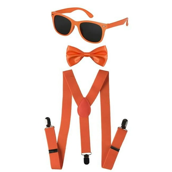 Adult Neon Suspender Bowtie Accessory Set, Orange