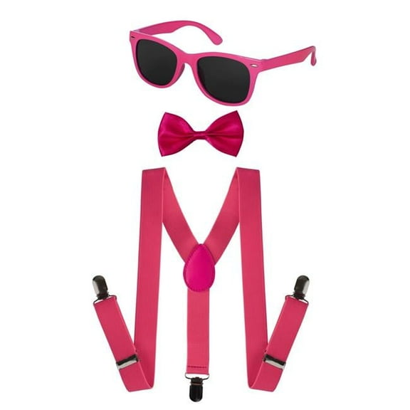 Adult Neon Suspender Bowtie Accessory Set, Pink