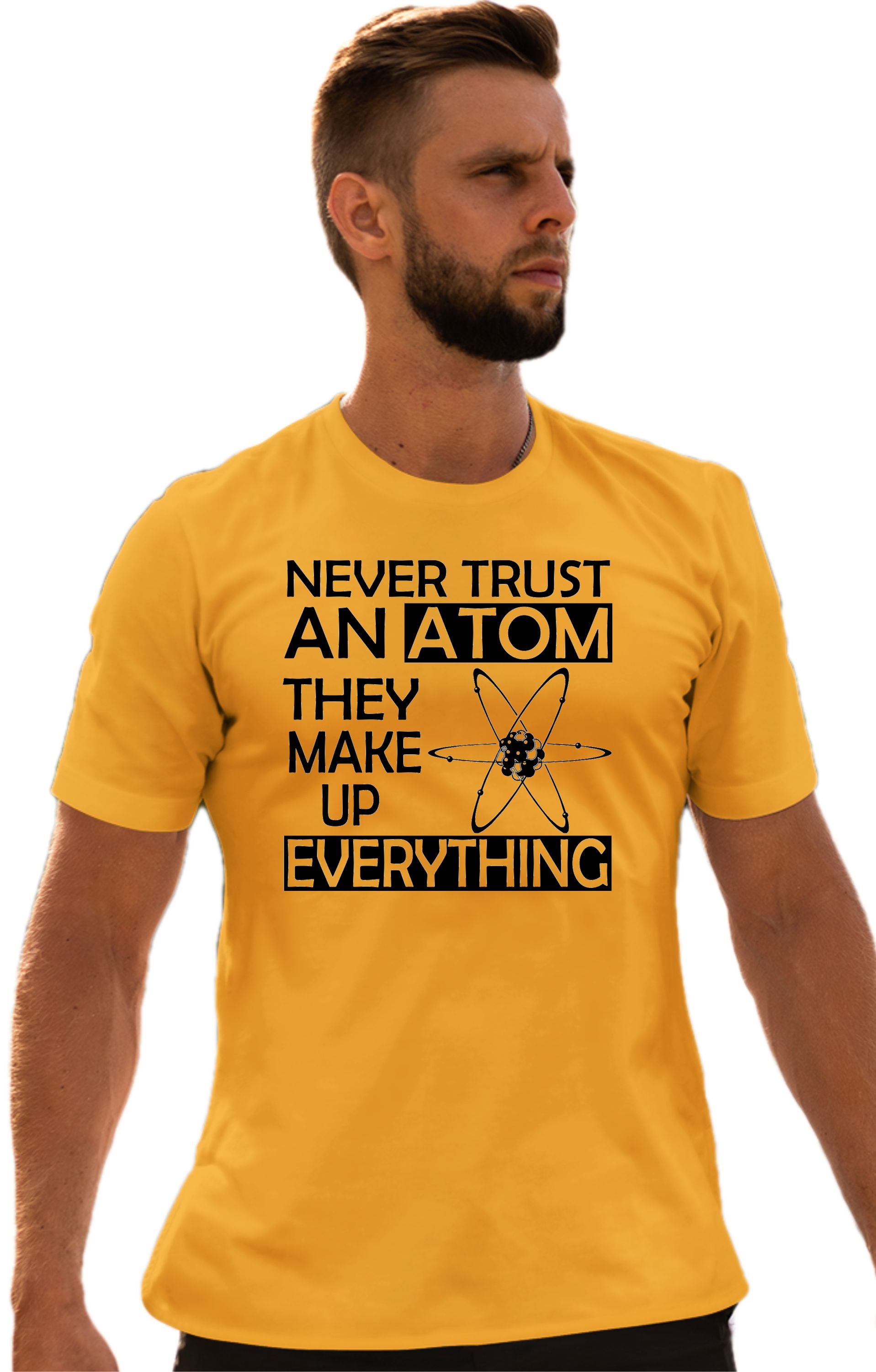 Never Trust An Atom They Make Up Everything Science T-Shirt - Medium Navy Blue Adult Tee - View #2