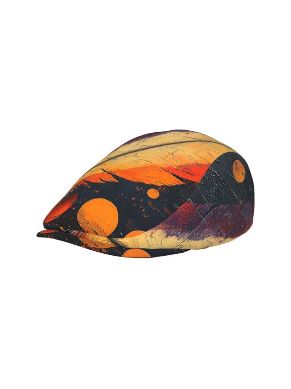 Adult Newsboy Cap, Adjustable Flat Twill Hat with Brim, Feather Retro Tribal Ethnic Print