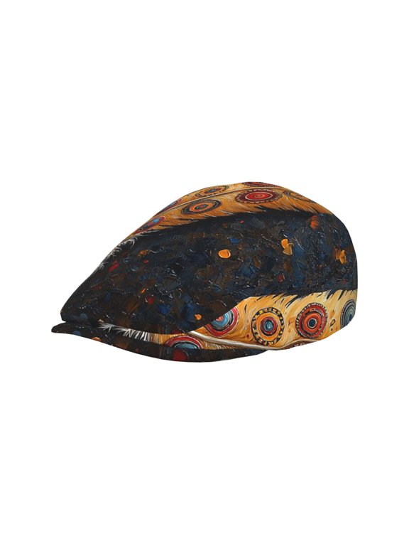 Adult Newsboy Cap, Adjustable Flat Twill Hat with Brim, Feather Tribal Ethnic Print