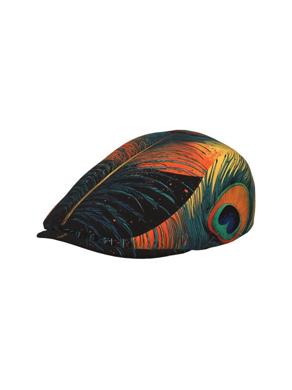 Adult Newsboy Cap, Adjustable Flat Twill Hat with Brim, Peacock Feather Retro Print