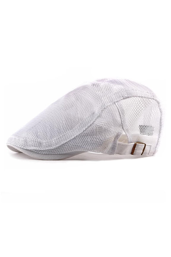 Adult Newsboy Summer Beret Cap Mesh Cabbie Breathable Adjustable Flat Baseball Hat, White