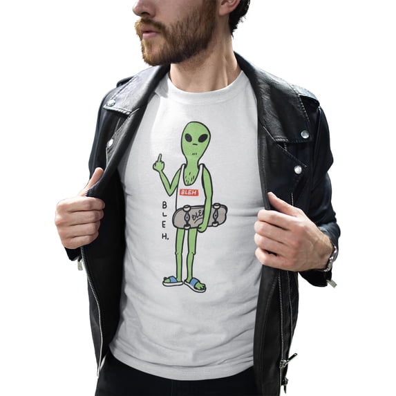 Adult Novelty Funny Graphic T Shirt, Alien BLEH Print, 100% Premium Cotton Crew Short Sleeve Comfort Tee,USA Print-M-WH-SM