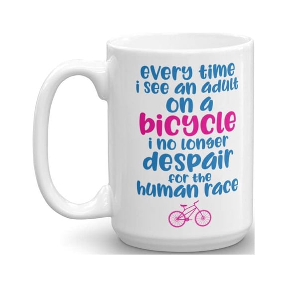 Adult On A Bicycle Coffee & Tea Gift Mug for a Biker and Cup Gifts for Men & Women Cyclist (15oz)