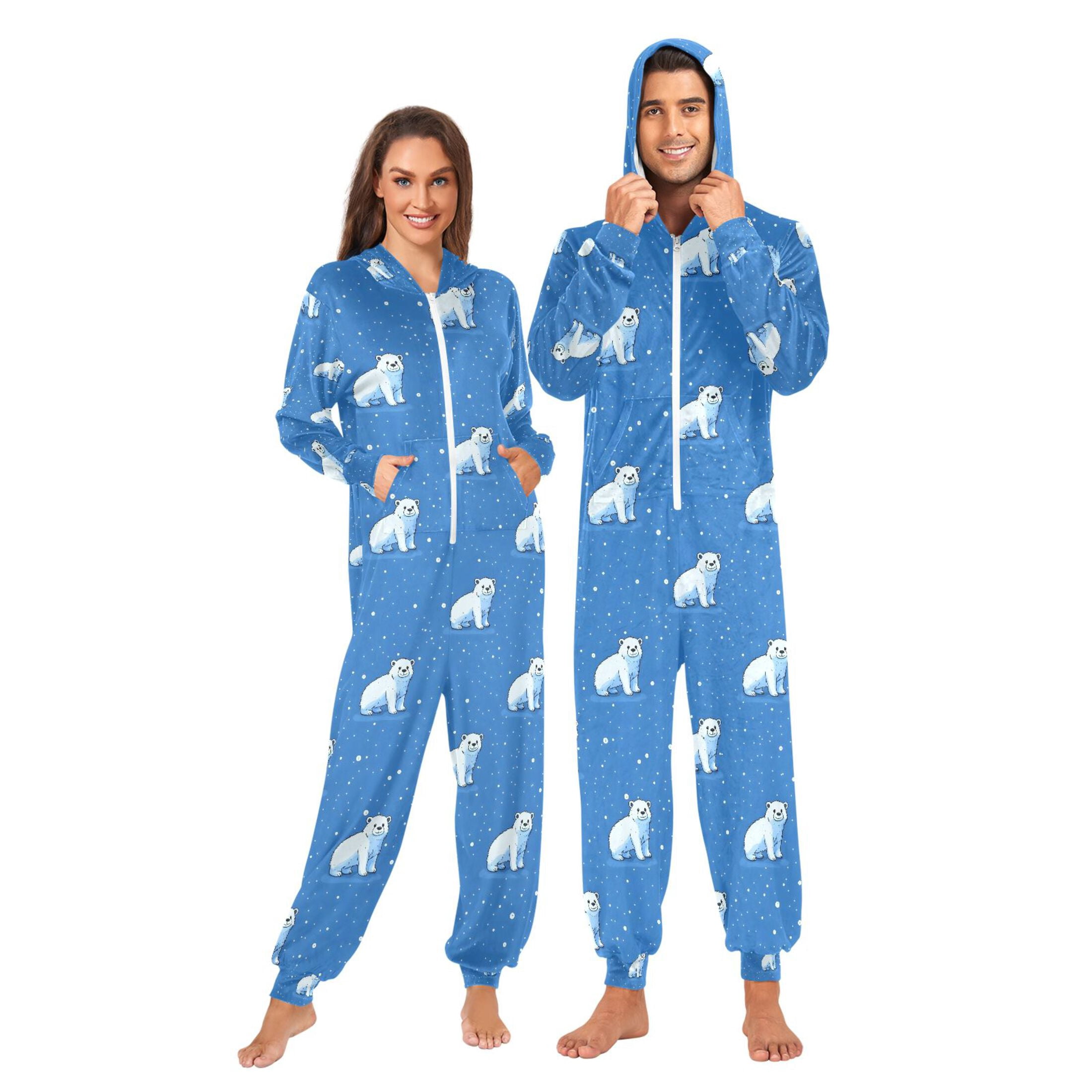 Adult Onesie Bear White Zipper One-Piece Pajamas Unisex with Pockets ...