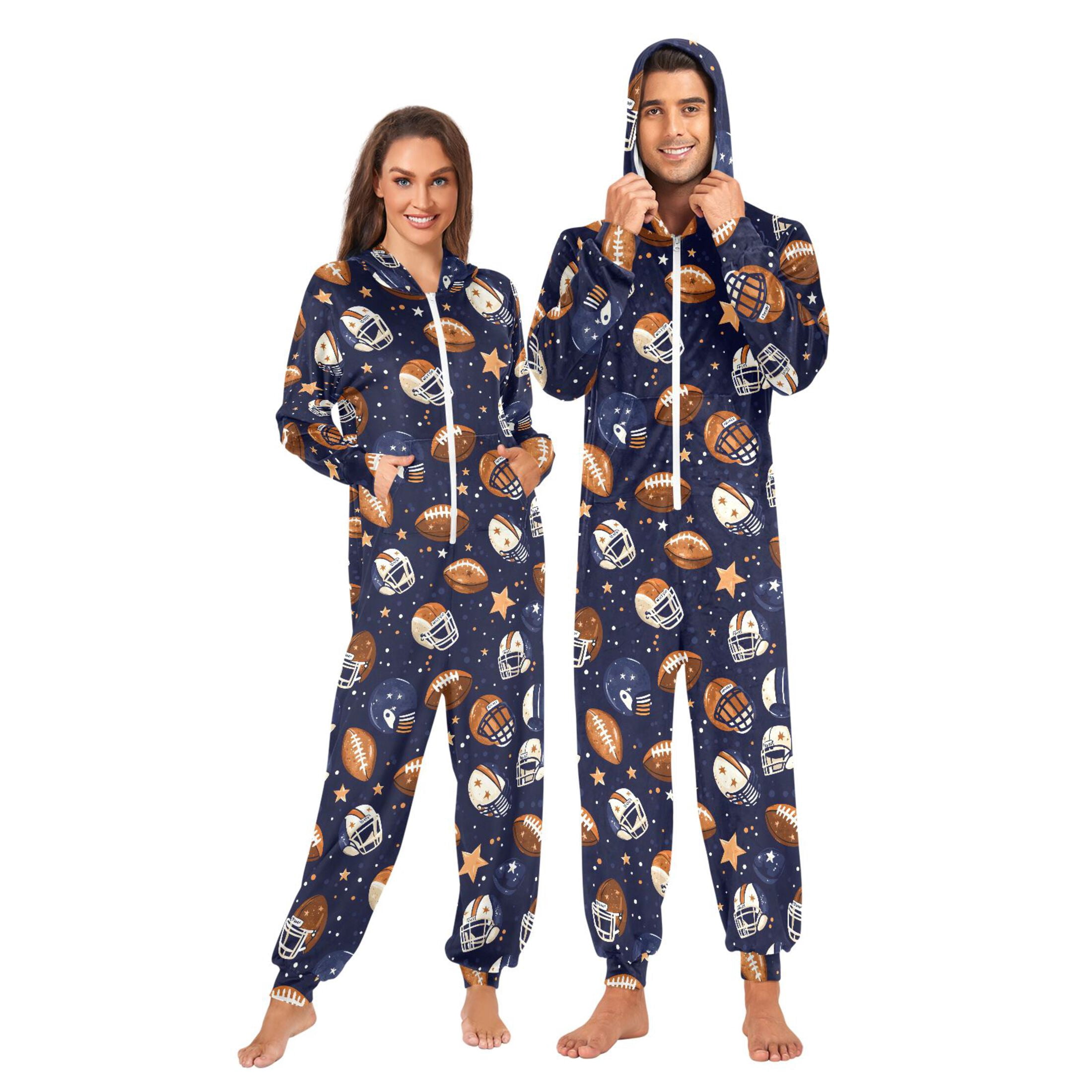 Adult Onesie Blue Background Adult Onesie Football Helmet Stars Zipper One-Piece Pajamas Unisex with PocketsClock Zipper One-Piece Pajamas Unisex with Pockets