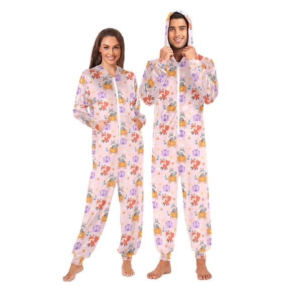 Adult Onesie Blue Background Adult Onesie Fox Rabbit Zipper One-Piece ...