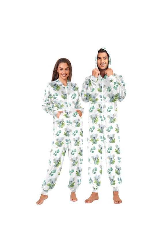 Adult Onesie Blue Background Adult Onesie Koala Eucalyptus Leaves Zipper One-Piece Pajamas Unisex with PocketsClock Zipper One-Piece Pajamas Unisex with Pockets
