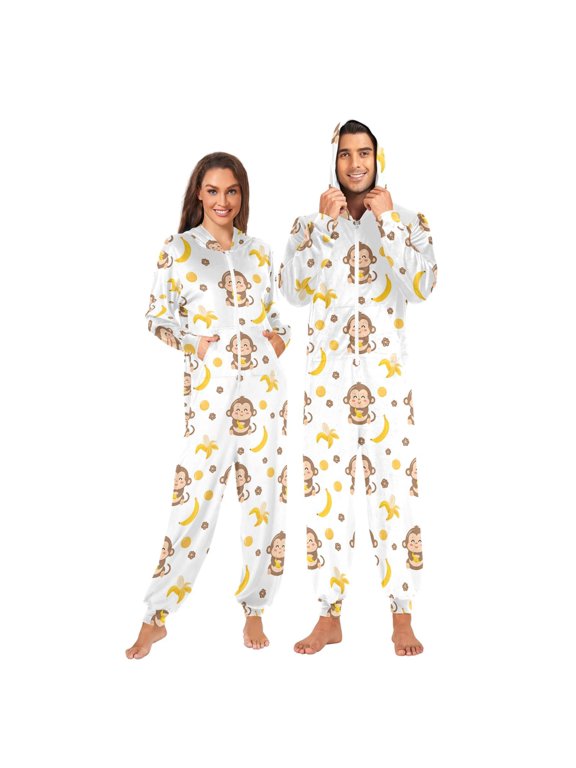 Adult Onesie Blue Background Adult Onesie Monkey Banana Zipper One-Piece Pajamas Unisex with PocketsClock Zipper One-Piece Pajamas Unisex with Pockets