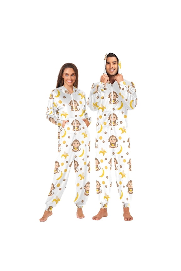 Adult Onesie Blue Background Adult Onesie Monkey Banana Zipper One-Piece Pajamas Unisex with PocketsClock Zipper One-Piece Pajamas Unisex with Pockets