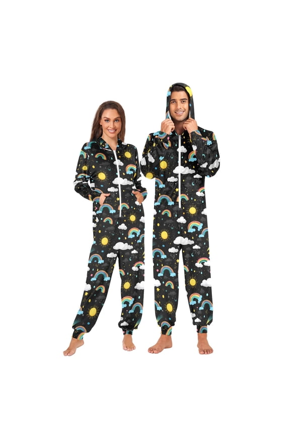 Adult Onesie Blue Background Adult Onesie Rainbow Rain Zipper One-Piece Pajamas Unisex with PocketsClock Zipper One-Piece Pajamas Unisex with Pockets