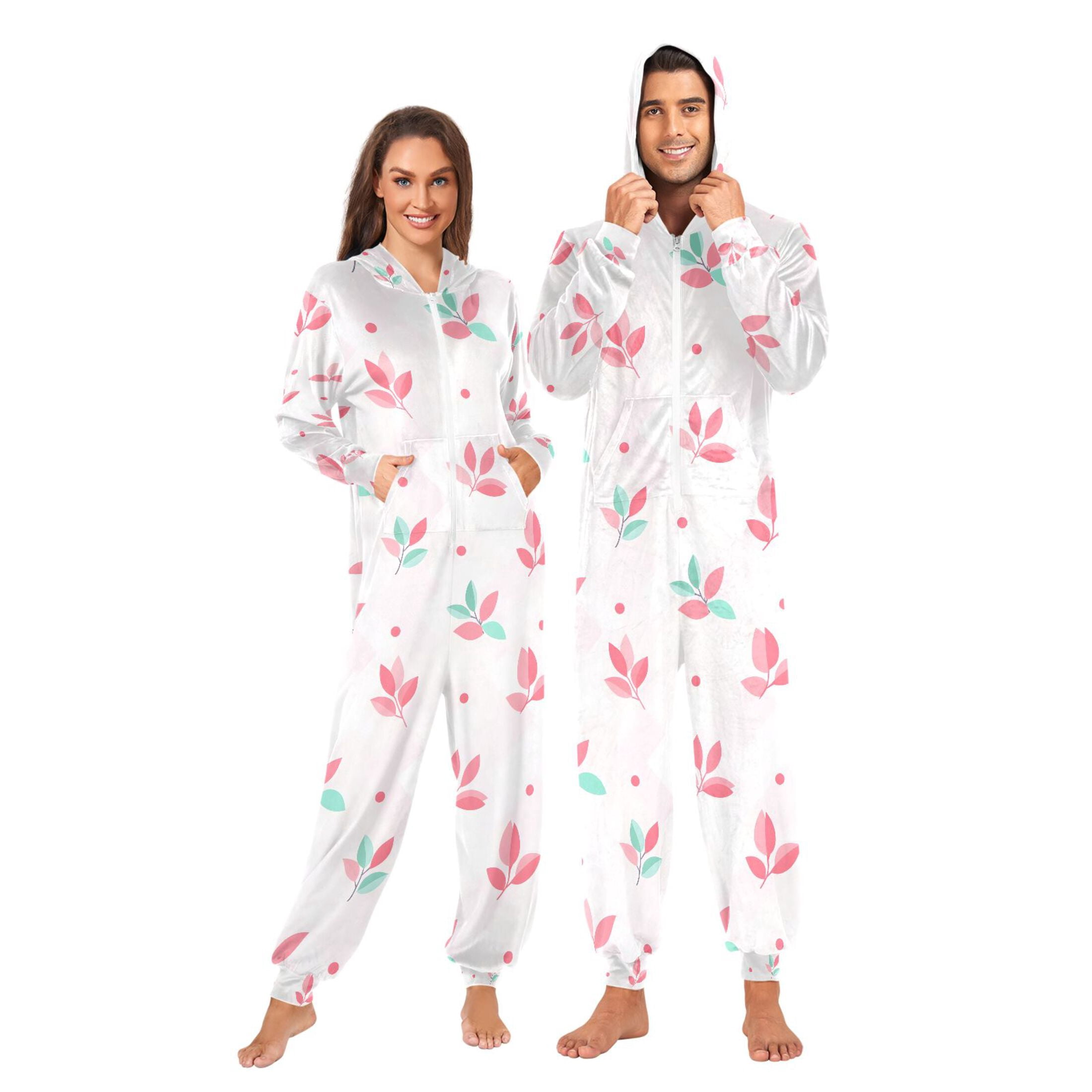 Adult Onesie Flower Red Tile Zipper One-Piece Pajamas Unisex with ...