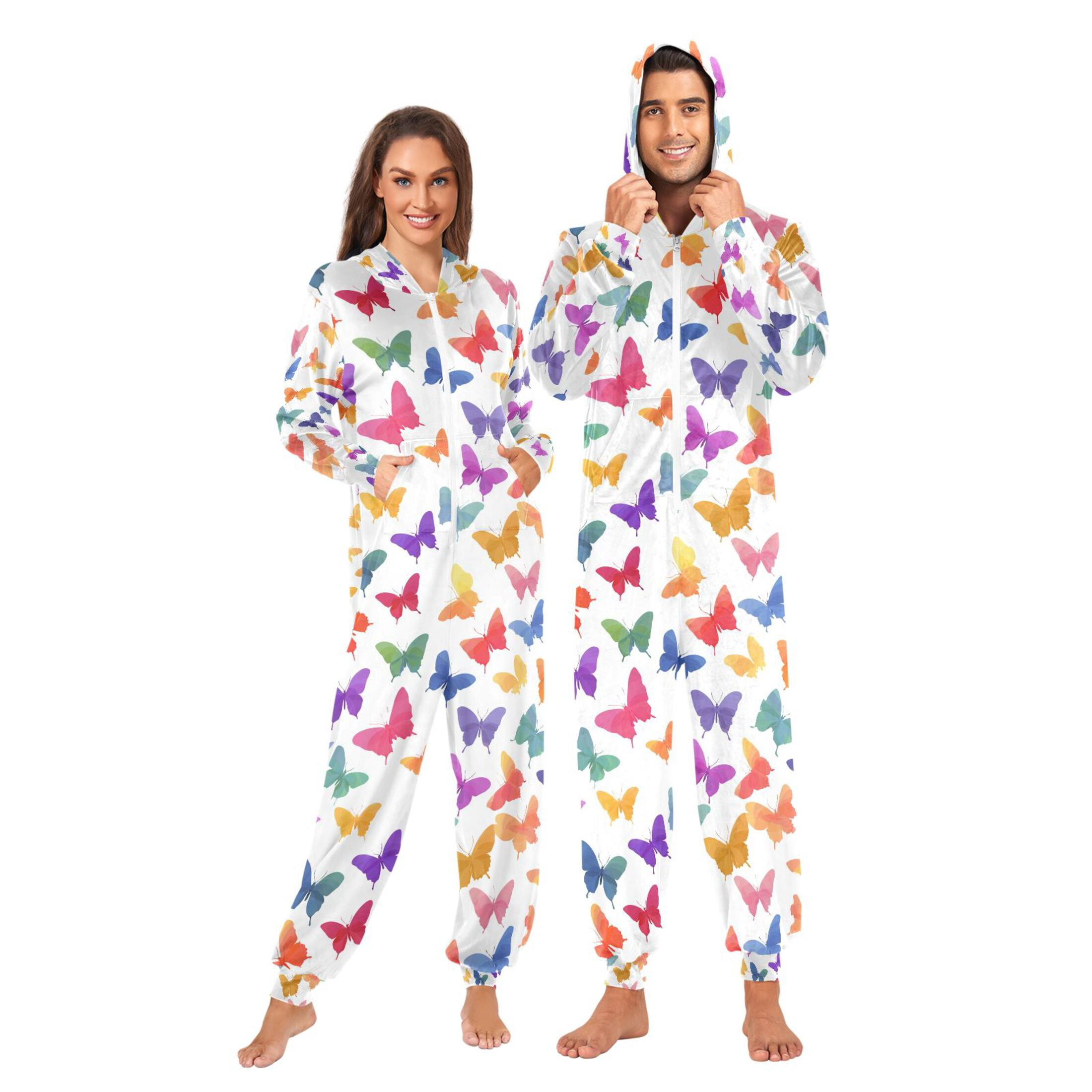 Adult Onesie Flying Butterflies Zipper One-Piece Pajamas Unisex with ...