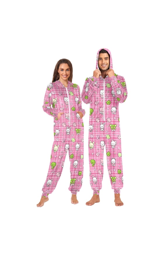 Adult Onesie Frog Rabbit Zipper One-Piece Pajamas Unisex with Pockets