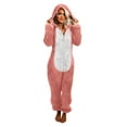 thumbnail image 1 of Adult Onesie Pajamas for Women, Cat Ears Cute Teddy Fleece Fuzzy Homewear Teens Plus Size Zip Hooded PJs Sleepwear (2XL, Pink 01), 1 of 6