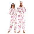 thumbnail image 1 of Adult Onesie Pink Butterfly Zipper One-Piece Pajamas Unisex with Pockets, 1 of 6