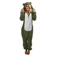 thumbnail image 1 of Adult Onesie Plush Women Pajamas Fashion Zipper Fleece Hooded Rompers Color Block Long Jumpsuits Winter Warm Sleepwear Black, 1 of 4