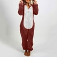 thumbnail image 1 of Adult Onesie Plush Women Pajamas Fashion Zipper Fleece Hooded Rompers Color Block Long Jumpsuits Winter Warm Sleepwear, 1 of 6
