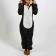 thumbnail image 1 of Adult Onesie Plush Women Pajamas Fashion Zipper Fleece Hooded Rompers Color Block Long Jumpsuits Winter Warm Sleepwear, 1 of 6