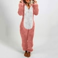 thumbnail image 1 of Adult Onesie Plush Women Pajamas Fashion Zipper Fleece Hooded Rompers Color Block Long Jumpsuits Winter Warm Sleepwear, 1 of 8