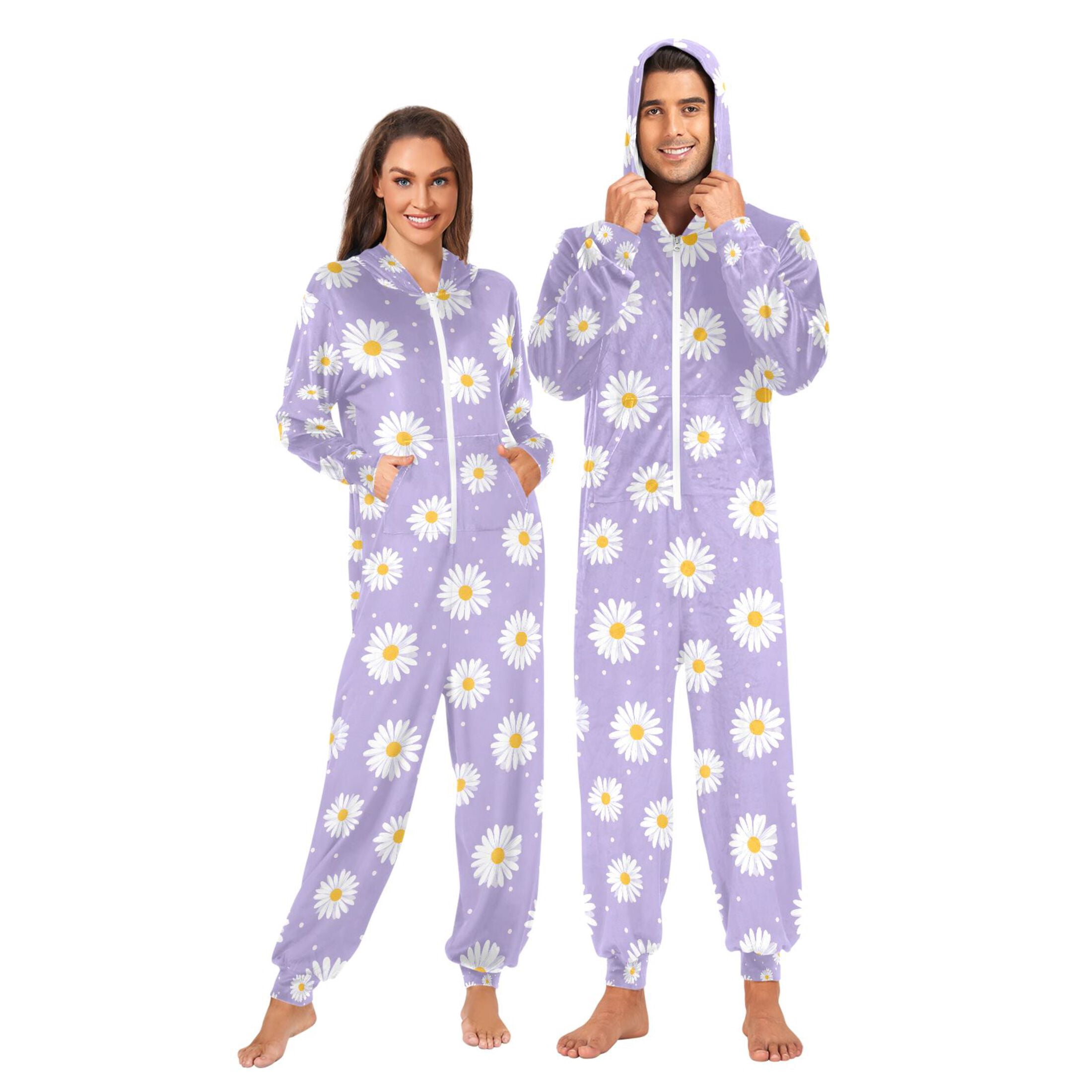Adult Onesie Purple Background Daisy Zipper One-Piece Pajamas Unisex ...