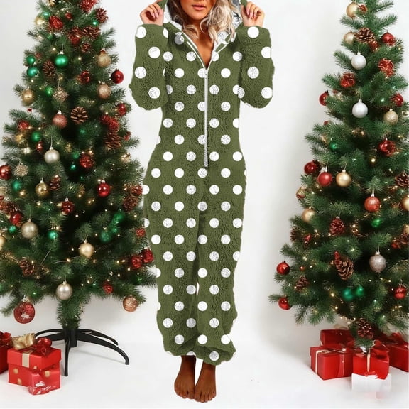 Adult Onesies for Women Pajamas New Women Long Sleeve Hooded Jumpsuit Pajamas Casual Winter Warm Romper Sleepwear Style B-41 Green M