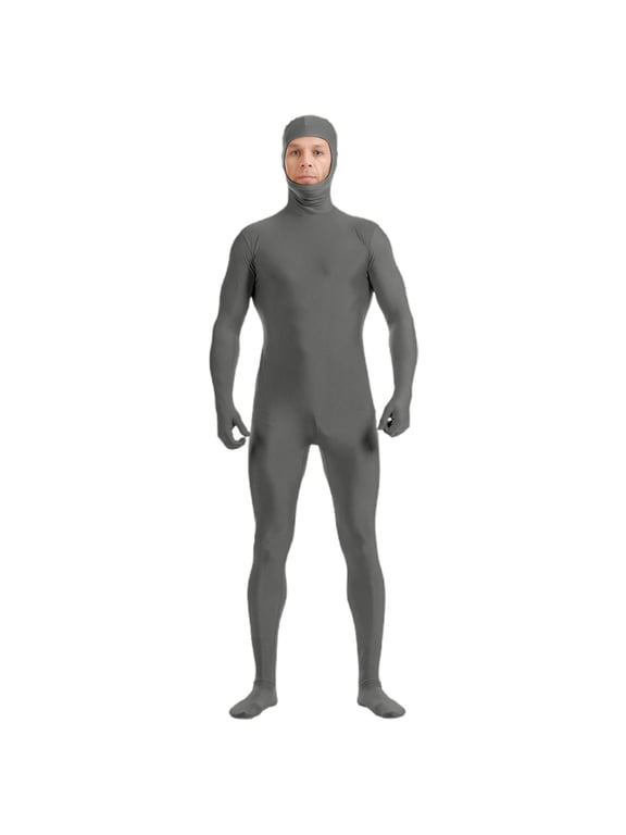 Adult Open Face Full Body Zentai Bodysuit, Long Sleeve Hand Foot Integrated Skin Suit, Stretch Unitard for Halloween Stage Performance,M,1Grey