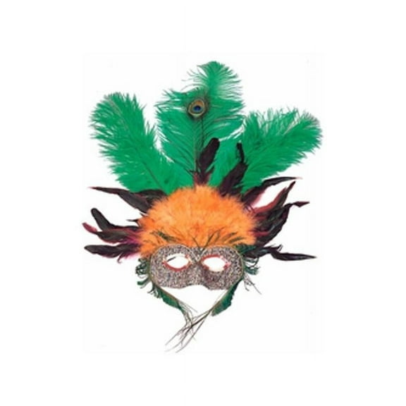 Adult Orange & Green Feather Eye Mask