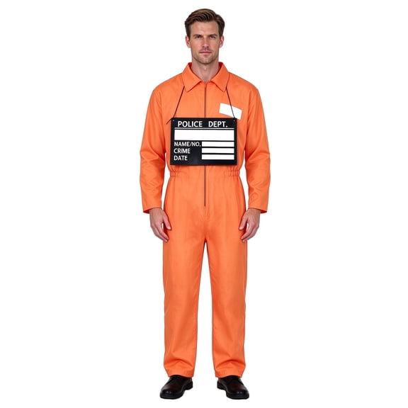 Adult Orange Prison Outfit Accessory Set: Unisex Adult Halloween Prisoner Costume Jumpsuit Set