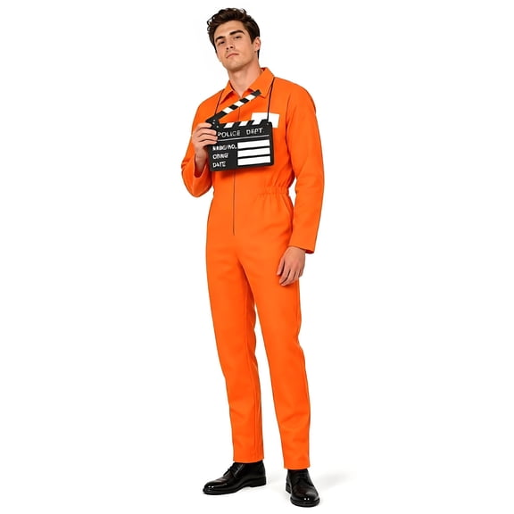 Adult Orange Prison Outfit Accessory Set: Unisex Adult Halloween Prisoner Costume Jumpsuit Set