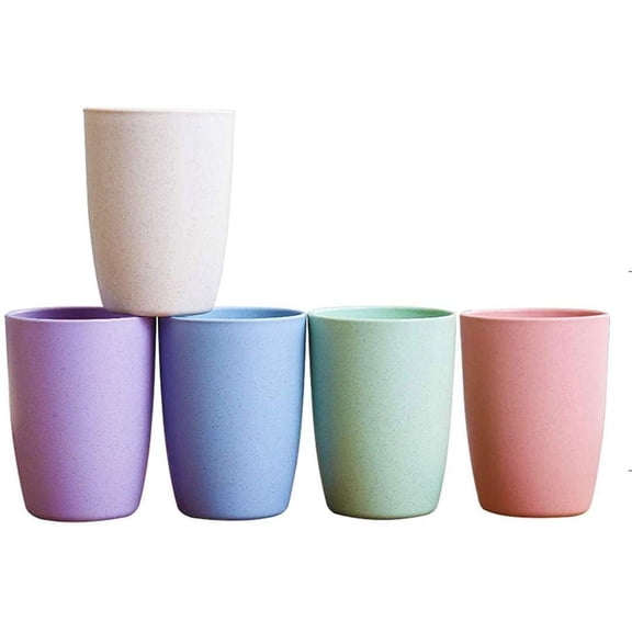 Adult Organic Reusable Mugs (12 oz), Set of 5 Wheat Straw Biodegradable Healthy Mugs - Multicolor, Dishwasher Safe - Beige