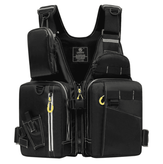 Adult Outdoor Life Jacket Vest for Fishing Kayaking Boating Sailing Water Sports Multiple Storage Pockets Buoyant Material Black/White