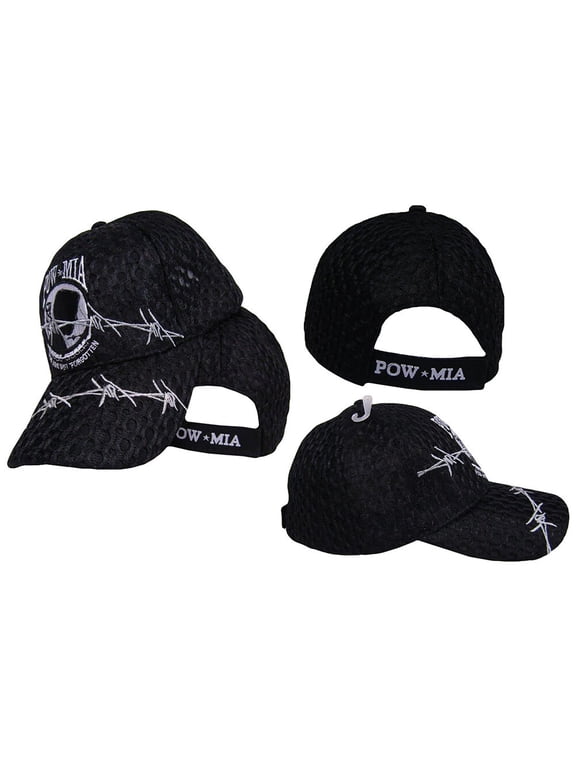 Adult POW*MIA With Barbed Wire Adjustable Black Mesh Curved Bill Hat Cap