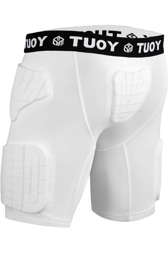 Adult Padded Compression Shorts 5-Pad Football Girdle Hip Thigh Protector - White, XX-Large