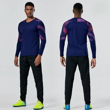 Adult Padded Goalkeeper Soccer Jersey and Pants Long Sleeve Goalie Uniform Kit for  Youth