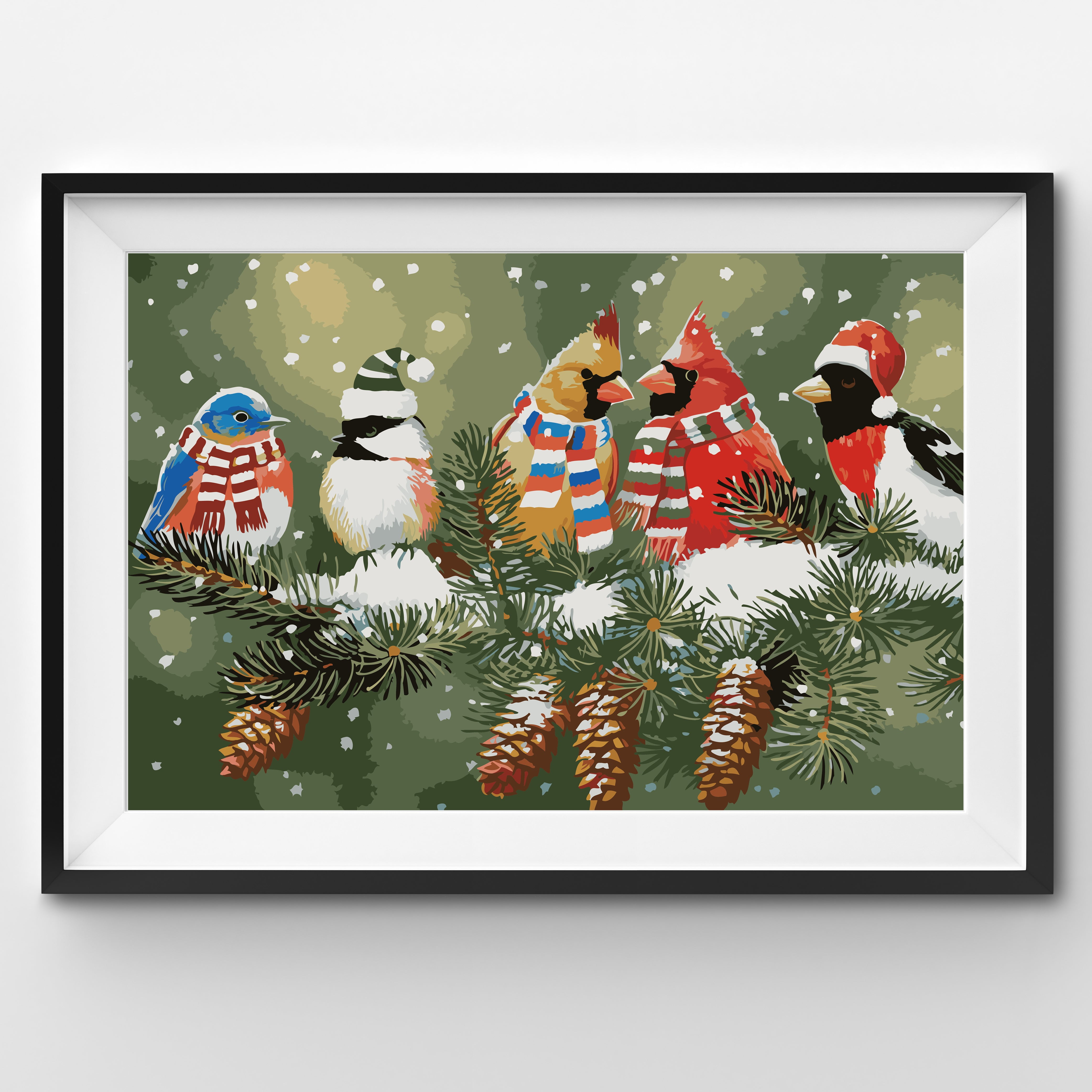 Adult Paint by Number, Christmassy Birds on a Snowy Branch, 16x24 Inch Canvas, Winnie's Picks Craft Kit
