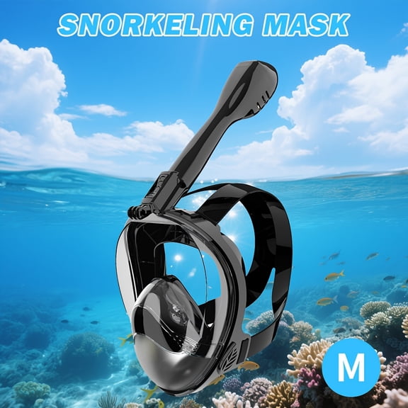 Adult Panoramic Snorkel Mask - 180° Unobstructed View with Leak Prevention & Dry Top Technology - Anti-Fog Design, Action Camera Mount, Storage Bag Included