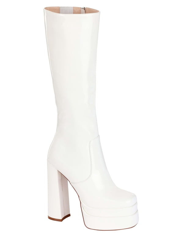 Adult Patent White Platform Gogo Boots