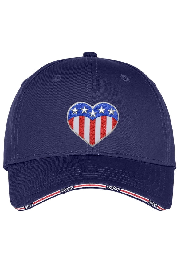 Adult Patriotic Heart Patch Americana Style Adjustable Cotton Twill Hat Cap - Blue Crush