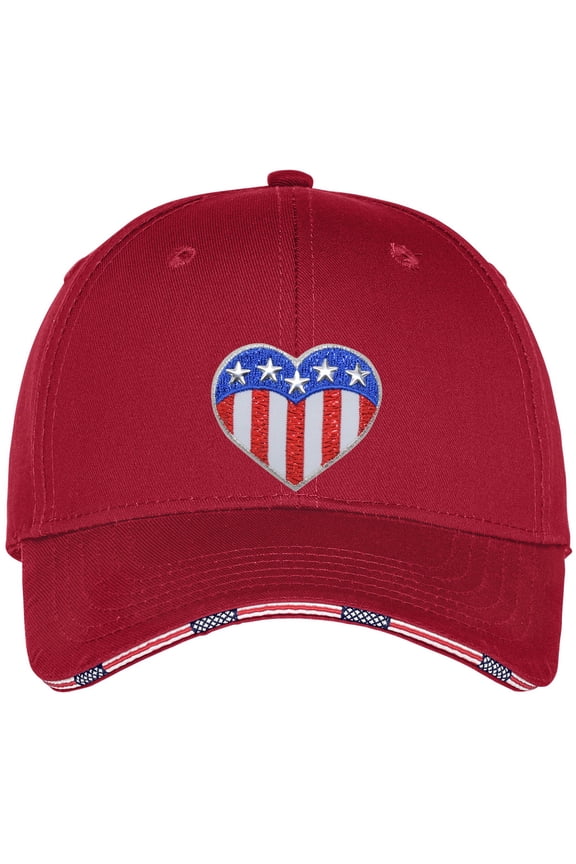 Adult Patriotic Heart Patch Americana Style Adjustable Cotton Twill Hat Cap - Deep Red