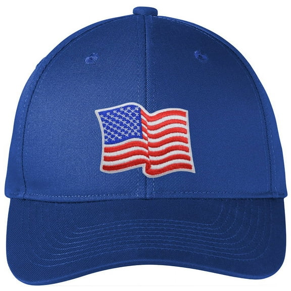 Adult Patriotic Waving US Flag Patch Americana USA Flag Twill Hat Cap - Royal Blue