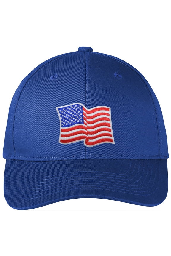 Adult Patriotic Waving US Flag Patch Americana USA Flag Twill Hat Cap - Royal Blue