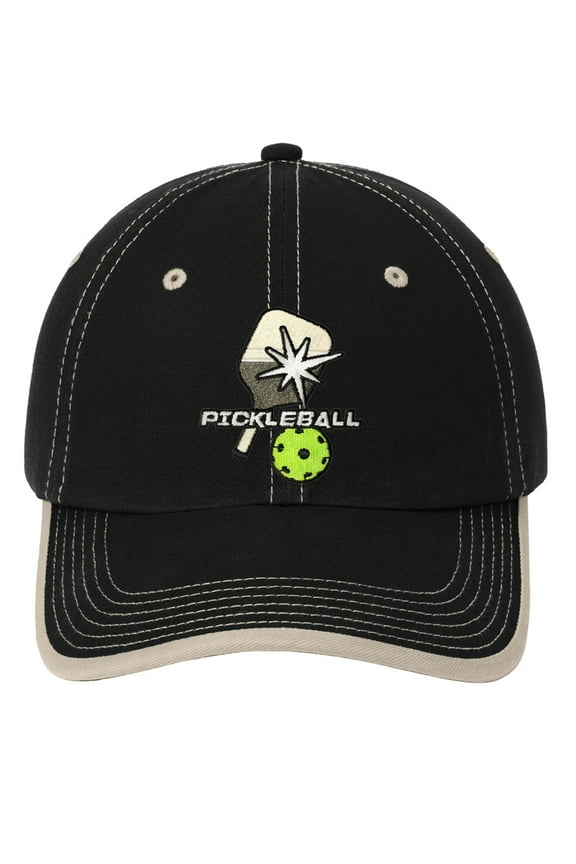 Adult Pickleball Hat Cap with Contrasting Stitching, Black