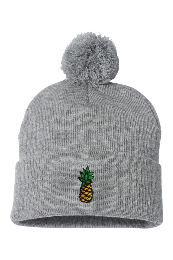 Adult Pineapple Embroidered Knit Beanie Pom Cap